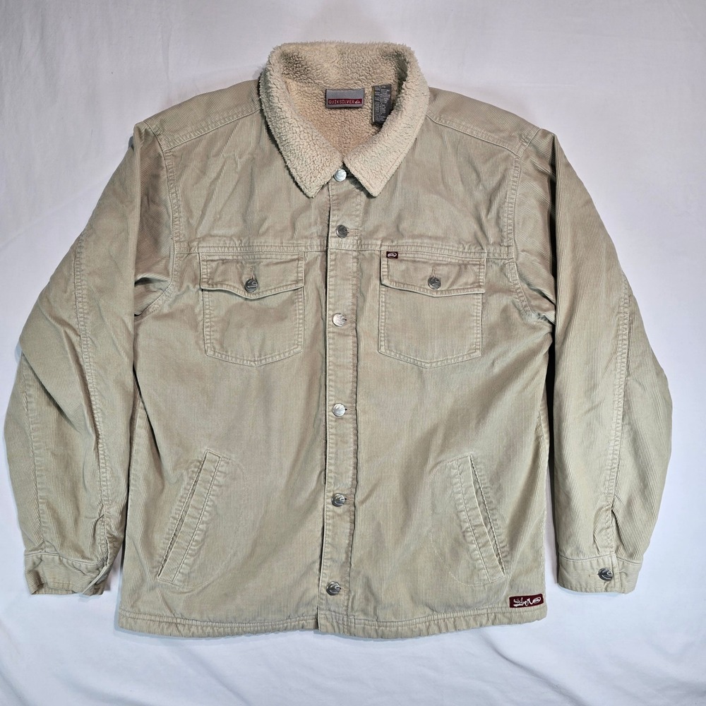 Quiksilver Mens Tan Corduroy Sherpa Lined Trucker Jacket Beige Large K106311